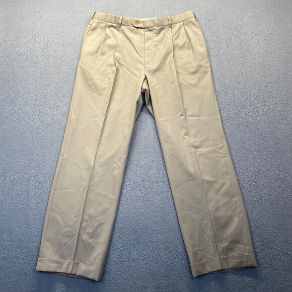 Brooks Brothers  Mens Dress Beige Pants  Size 37X32 ,100% Wool Pleated - Picture 1 of 8